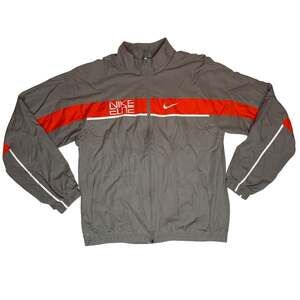 Nike Elite Gray Orange Full Zip Windbreaker Jacket Mens XL Y2K
